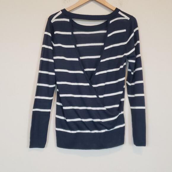 Chaser Vineyard Blue And White Striped Vent Open Back Crewneck Sweater Women's M - Picture 3 of 7